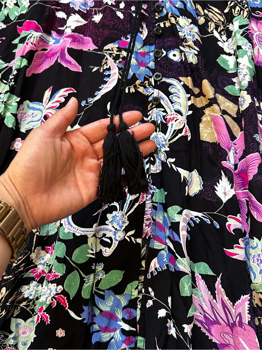 Black Multicolor Floral Maxi Dress Boho Flowy Summer Party Feminine - Picture 3 of 6